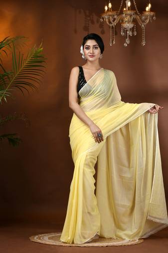 Yellow Woven Cotton Solid Handloom-Sarees Without Blouse Piece