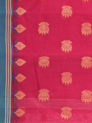 Red Woven Cotton Leaves Handloom-Sarees Without Blouse Piece 4