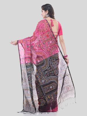 Pink woven cotton warli handloom-sarees with blouse piece 3