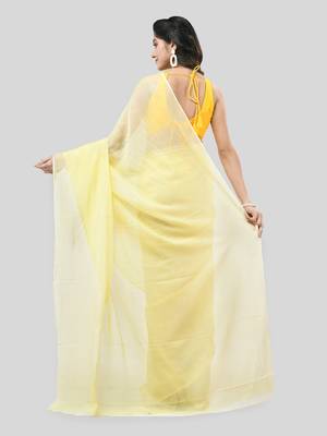 Yellow Woven Cotton Solid Handloom-Sarees Without Blouse Piece 2