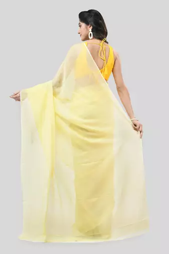 Yellow Woven Cotton Solid Handloom-Sarees Without Blouse Piece