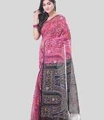Pink woven cotton warli handloom-sarees with blouse piece