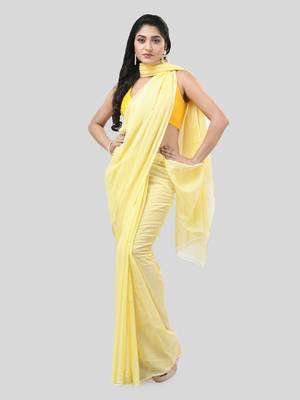 Yellow Woven Cotton Solid Handloom-Sarees Without Blouse Piece 5