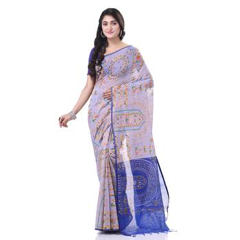 White woven cotton warli handloom-sarees with blouse piece 2