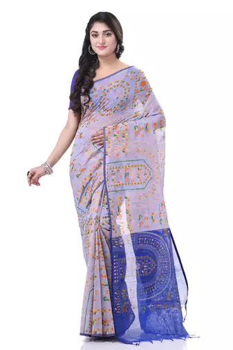 White woven cotton warli handloom-sarees with blouse piece