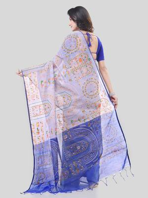 White woven cotton warli handloom-sarees with blouse piece 3