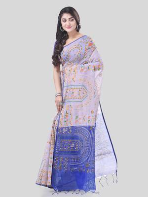 White woven cotton warli handloom-sarees with blouse piece 1