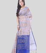 White woven cotton warli handloom-sarees with blouse piece
