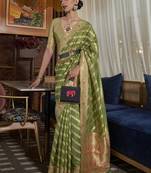Women Green Banarasi Style Silk Saree And Organza Rich Pallu Saree With Blouse For Women