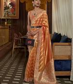 Women Orange Banarasi Style Silk Saree And Organza Rich Pallu Saree With Blouse For Women