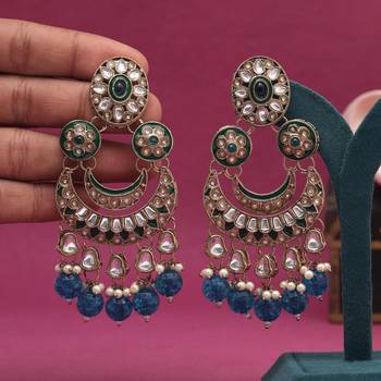 Turquoise blue color kundan earrings 1