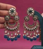 Turquoise blue color kundan earrings