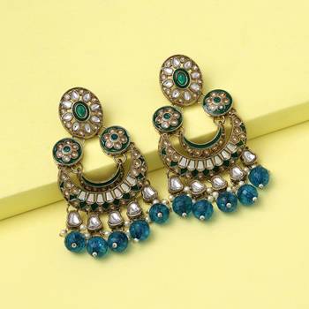 Turquoise blue color kundan earrings 2