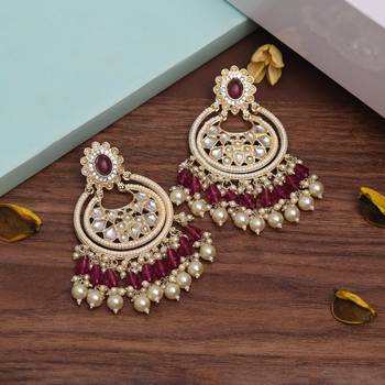 Magenta color kundan earrings 2