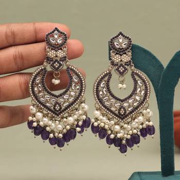 Purple color kundan earrings 1