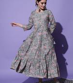 Grey floral printed with embroidered work rayon anarkali kurta