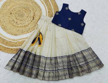 Baby Girl's Readymade South Indian Blue Pattu Pavadai Lehenga Choli For Kid's 2