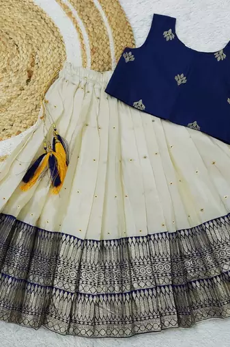 Baby Girl's Readymade South Indian Blue Pattu Pavadai Lehenga Choli For Kid's