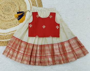 Baby Girl's Readymade South Indian Red Pattu Pavadai Lehenga Choli For Kid's 1