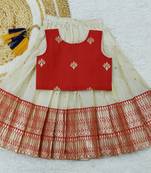 Baby Girl's Readymade South Indian Red Pattu Pavadai Lehenga Choli For Kid's