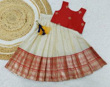 Baby Girl's Readymade South Indian Red Pattu Pavadai Lehenga Choli For Kid's 2