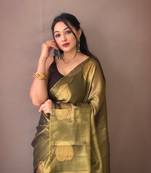 Green Tissue Silk Zari weaving Thread work saree with Blouse