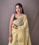 Yellow Tissue Silk Zari weaving Thread work saree with Blouse