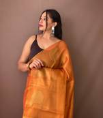 Orange Tissue Silk Zari weaving Thread work saree with Blouse