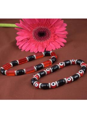 Handmade rakhi combo couple pair red evil eye stretchable unisex bracelets for bhaiya bhabhi 2
