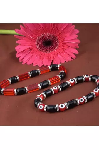 Handmade rakhi combo couple pair red evil eye stretchable unisex bracelets for bhaiya bhabhi