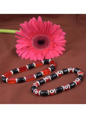 Handmade rakhi combo couple pair red evil eye stretchable unisex bracelets for bhaiya bhabhi 3