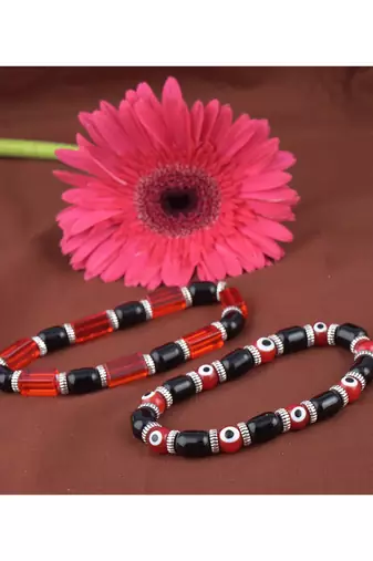 Handmade rakhi combo couple pair red evil eye stretchable unisex bracelets for bhaiya bhabhi