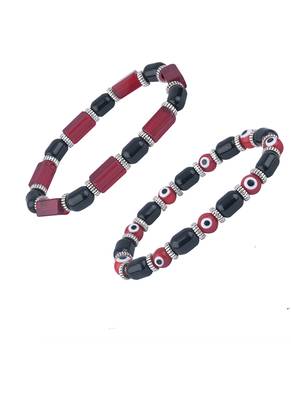 Handmade rakhi combo couple pair red evil eye stretchable unisex bracelets for bhaiya bhabhi 4
