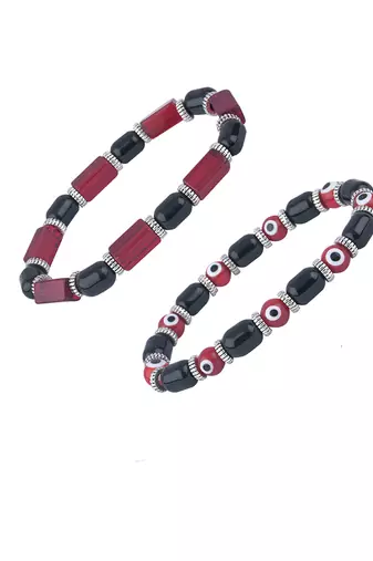 Handmade rakhi combo couple pair red evil eye stretchable unisex bracelets for bhaiya bhabhi
