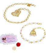 Handmade combo couple pair gold heart & jhumki charm unisex bracelet set for bhaiya bhabhi
