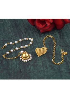 Handmade combo couple pair gold heart & jhumki charm unisex bracelet set for bhaiya bhabhi 2