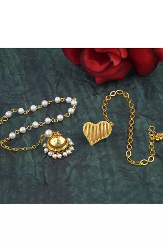 Handmade combo couple pair gold heart & jhumki charm unisex bracelet set for bhaiya bhabhi