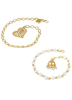 Handmade combo couple pair gold heart & jhumki charm unisex bracelet set for bhaiya bhabhi 4
