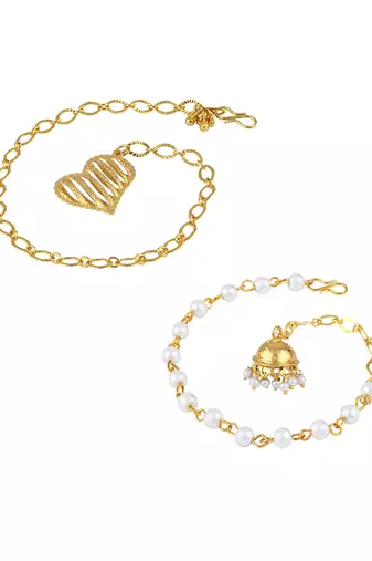Handmade combo couple pair gold heart & jhumki charm unisex bracelet set for bhaiya bhabhi