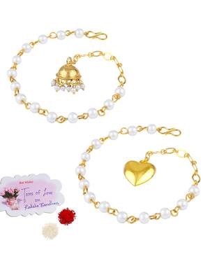 Handmade combo couple pair gold heart & jhumki charm unisex bracelet set for bhaiya bhabhi 1