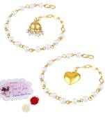 Handmade combo couple pair gold heart & jhumki charm unisex bracelet set for bhaiya bhabhi