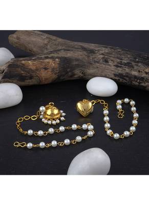 Handmade combo couple pair gold heart & jhumki charm unisex bracelet set for bhaiya bhabhi 2