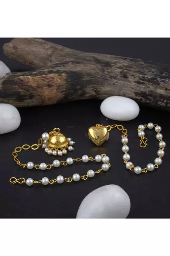 Handmade combo couple pair gold heart & jhumki charm unisex bracelet set for bhaiya bhabhi