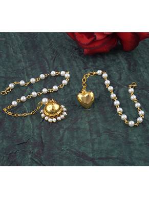 Handmade combo couple pair gold heart & jhumki charm unisex bracelet set for bhaiya bhabhi 3