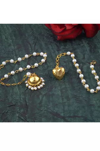 Handmade combo couple pair gold heart & jhumki charm unisex bracelet set for bhaiya bhabhi