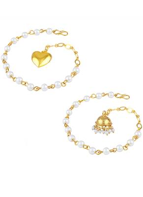 Handmade combo couple pair gold heart & jhumki charm unisex bracelet set for bhaiya bhabhi 4