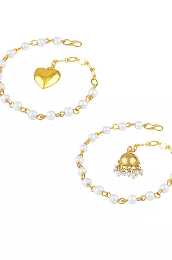 Handmade combo couple pair gold heart & jhumki charm unisex bracelet set for bhaiya bhabhi