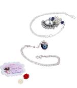 Handmade rakhi combo couple pair silver plated  blue evil eye and jhumki pearl lumba bracelet for bhaiya bhabhi