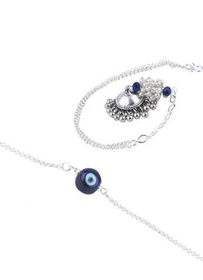 Handmade rakhi combo couple pair silver plated  blue evil eye and jhumki pearl lumba bracelet - bhaiya bhabhi 2