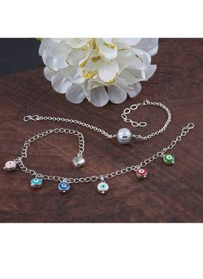 Handmade rakhi combo couple pair silver bead bracelet and colorful evil eye for bhaiya bhabhi 2